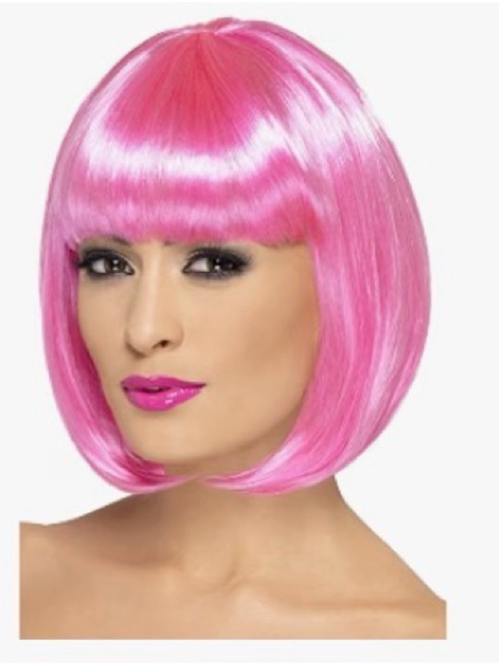 Vibrant Pink Short Bob Wig with Bangs - Women’s Synthetic Fashion Wig